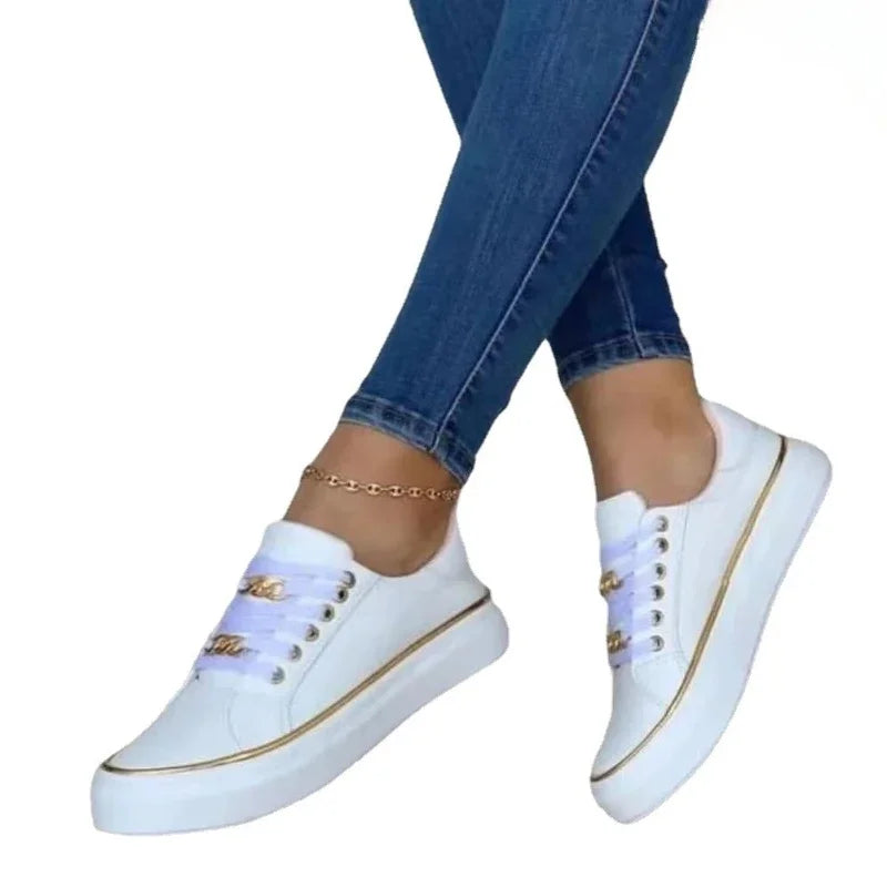 Damen Sneakers Runde Zehen Schnürung Flach Stilvoll Leder Casual Schuh Komfortabel Frauen Vulkanisierte Schuhe Leichte Tenis De Mujer