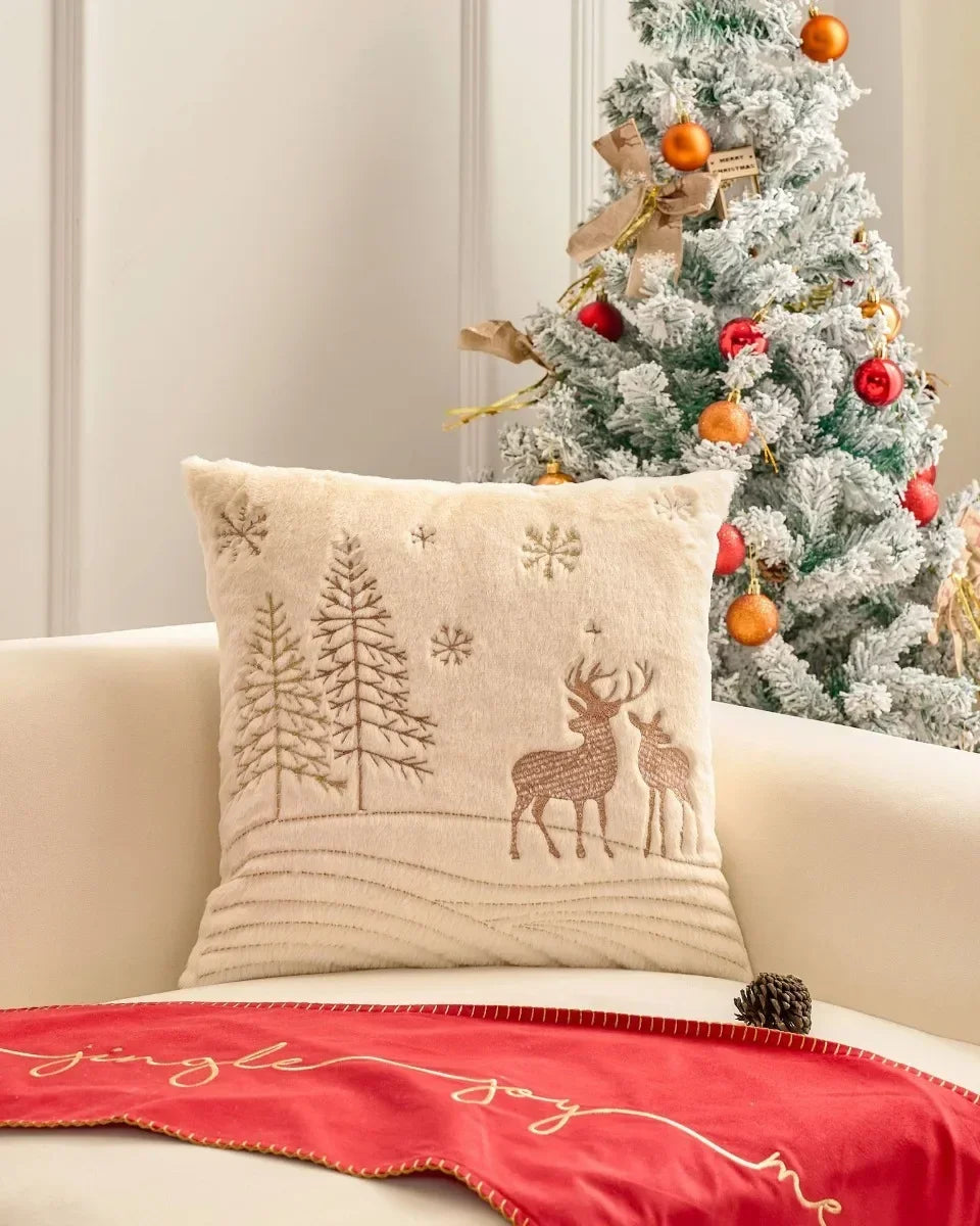 Simple Pillow Case Plush Christmas Embroidered Cushion Cover Soft Comfortable Festival Decorative New Year's Home Pillow Case