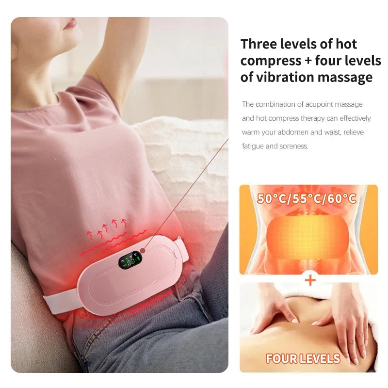 Rechargeable Heating Waist Belt with Digital Display - Vibrating Massager for Period Pain Relief & Women's Menstrual Care