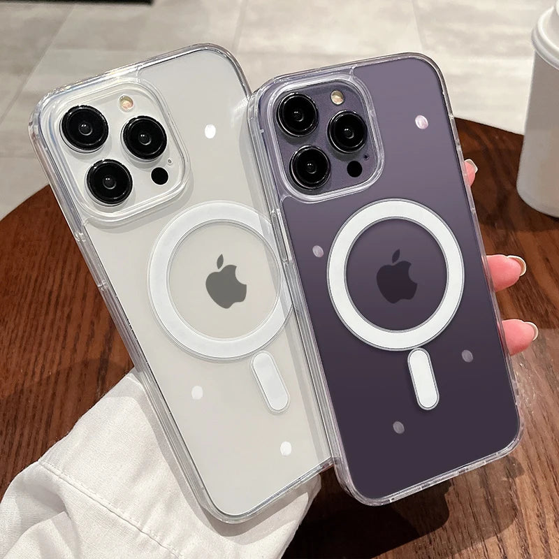 iPhone-Hülle 2025: Magnetic Transparent Wireless Charge Case For iPhone 11 12 13 14 15 16 Pro Max Plus Mini X 7 8 Shockproof PC Cover Collection