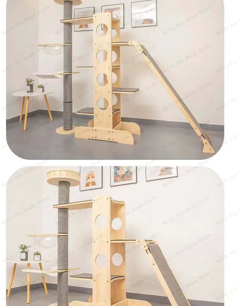 Mehrstöckig Katzen Baumhaus Massivholz Katzen Klettergerüst Multifunktional Katzenhaus Katzen Klettern Spielzeug Katzen Hängematte Haustier Zubehör