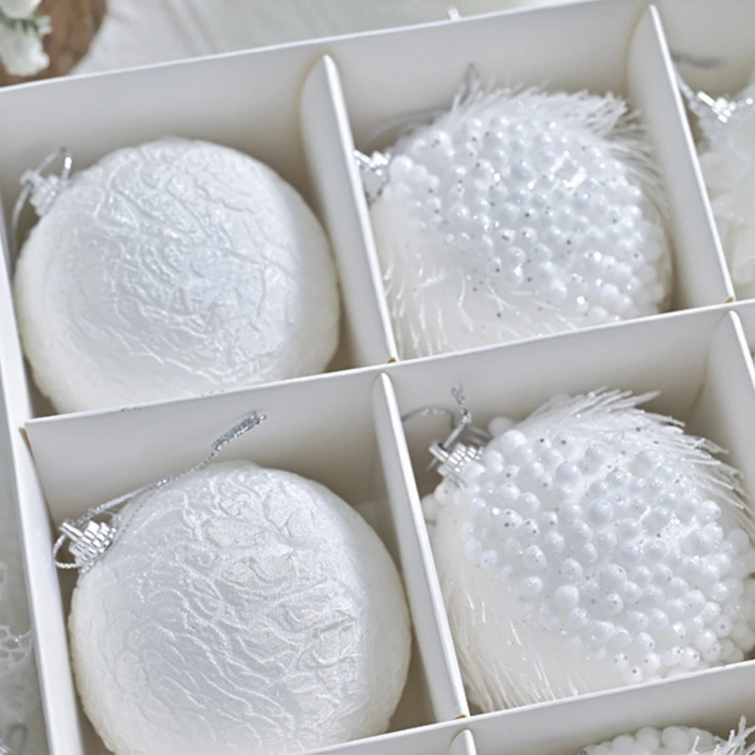 EverLace Weihnachtskugeln Schneeweißes Design - Kapazität 12 Stück, Ø8 cm