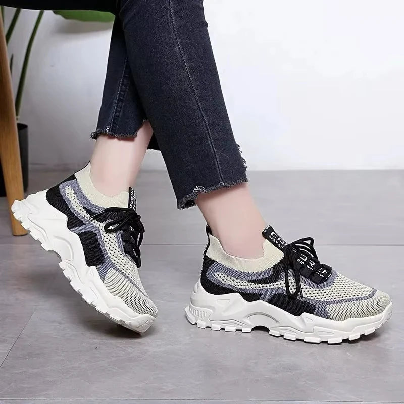 Damen Laufschuhe - Leichte Schnür-Sneaker - Mesh Casual Schuhe - Weiche Sohle Tennis Outdoor Schuhe