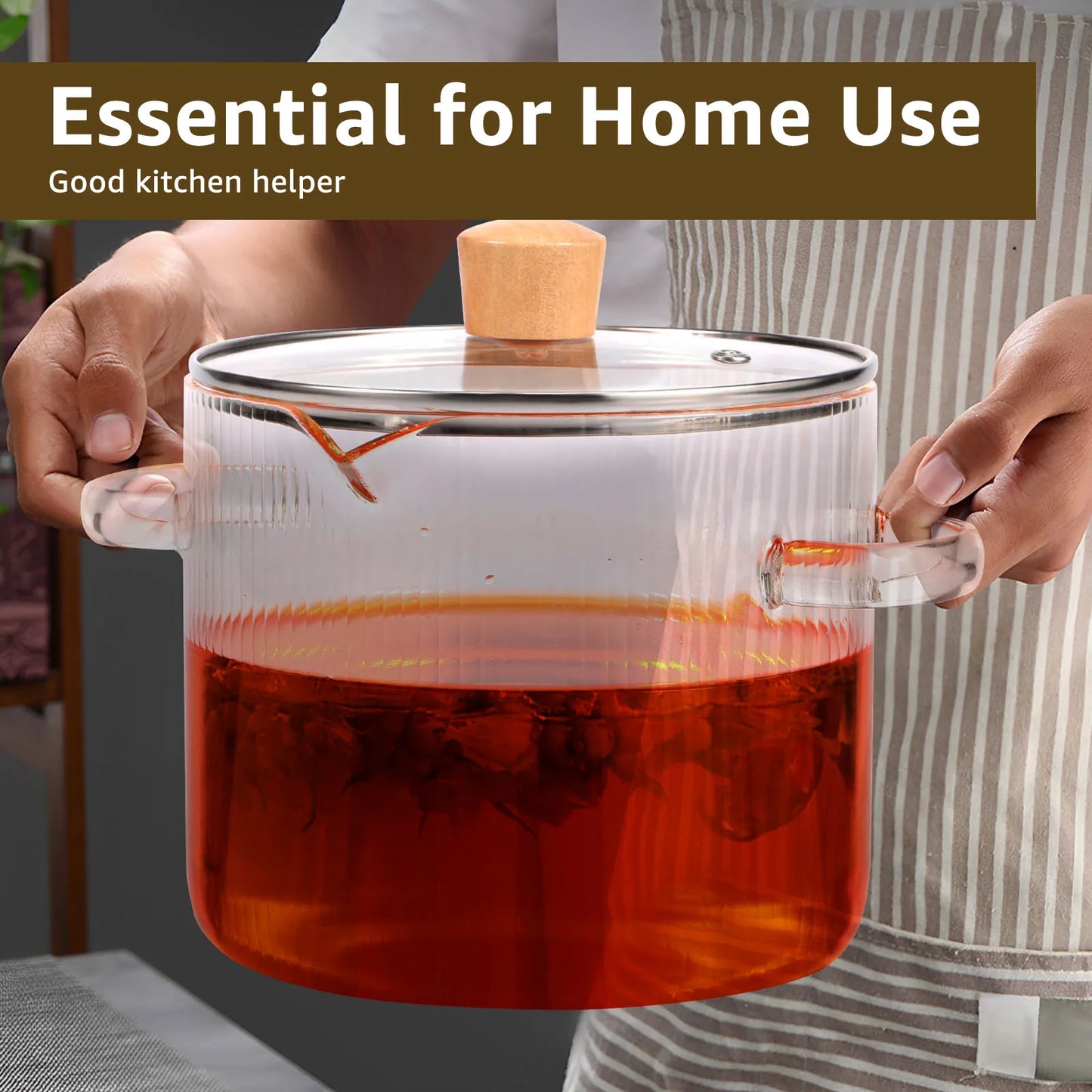 Glass Cooking Pot Transparent BorosilicateGlass Simmer Pot w/ Lid and Spout Heat Resistant Cooking Stovetop Pot Kitchen Soup Pot