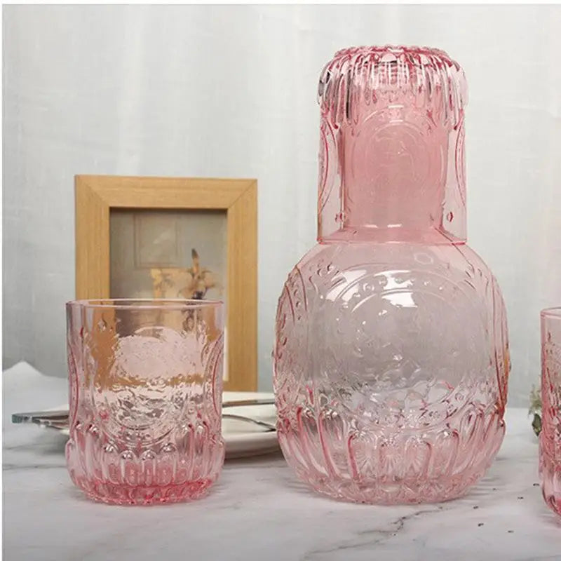 Glass Embossed Cold Water Kettle Set, European Style, Vintage Water Cooler, Household Kettle, Five Piece Water Set