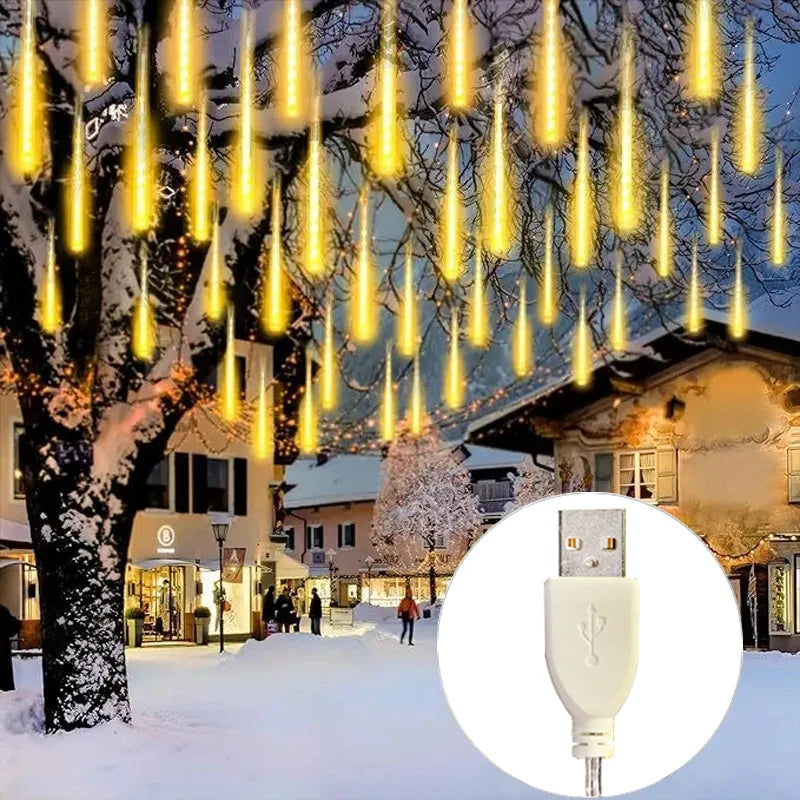 HOUHOM USB Meteor Shower Lichtkette-8 Röhren, USB-Anschluss, 30/50 cm