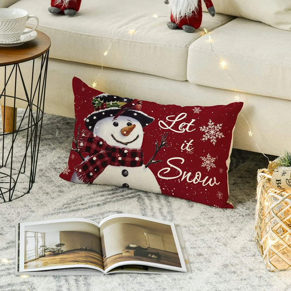 Merry Christmas Decorative Pillow Cover 30x50cm Linen Throw Pillowcase Christmas Decorations Home Decor Bedroom Cushion Cover