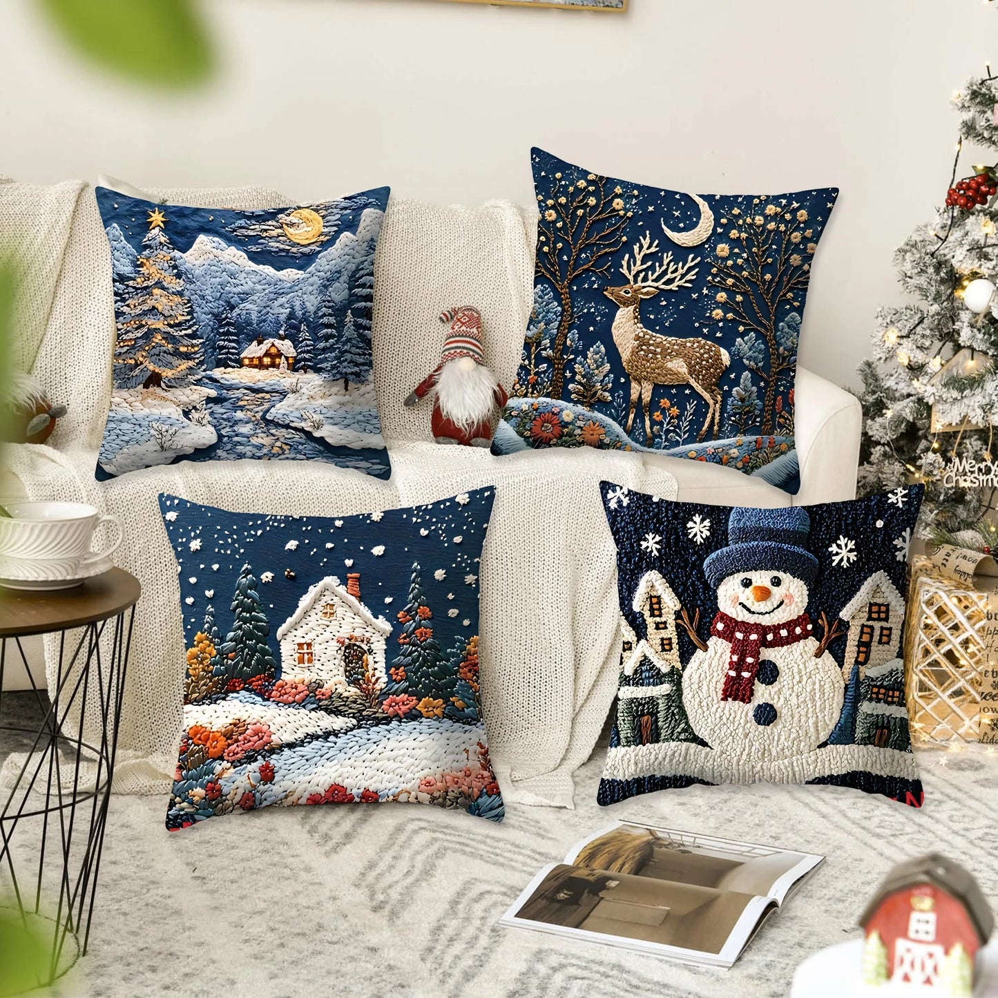 1pcs 2D Christmas Pillow Covers Xmas Party Decor Imitation embroidery Xmas Holiday snow scenery Pillow Cover New Year Gift 2026