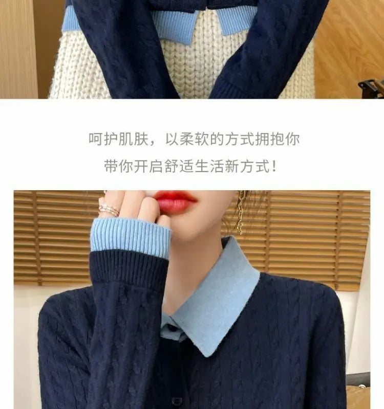 CN Fujian Zweiteiliger Strickcardigan - Größe L Polyester Knopf