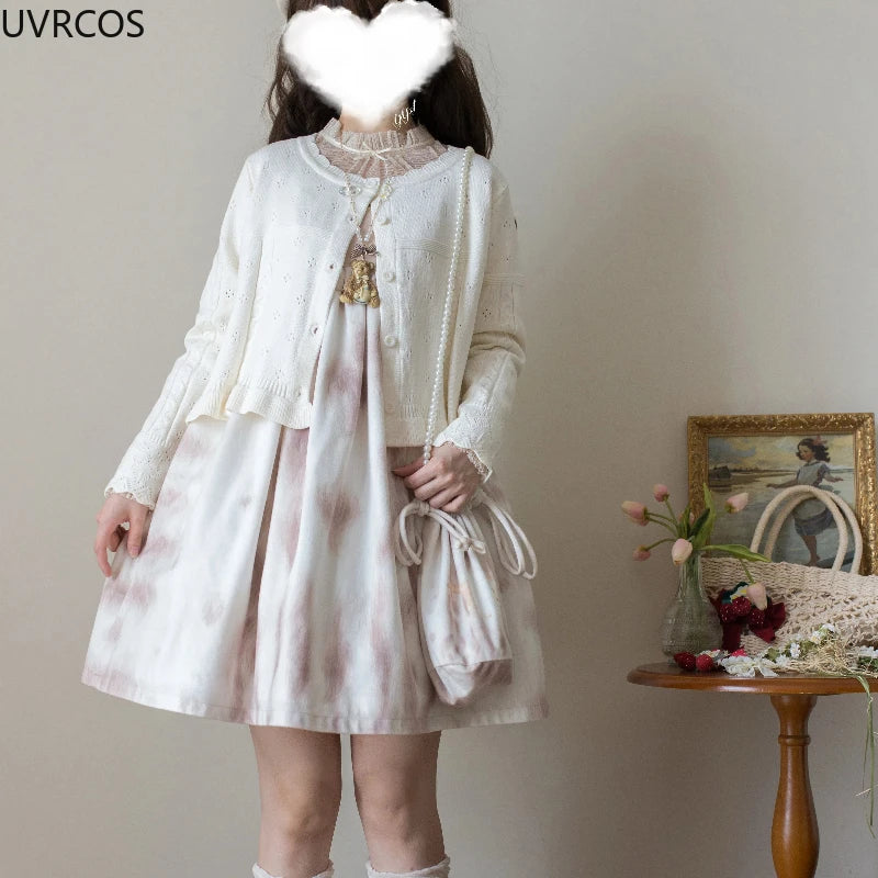 UZSCCN Lolita Cardigan O-Ausschnitt Rüschen - Größe Regular, Strickgewicht Mittel, Regular Fit