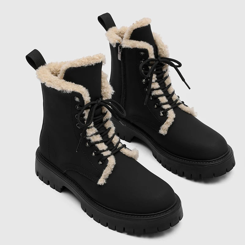 CN Fujian Warme Bequeme Schnürstiefel Leder Veloursleder - Absatz 3-5 cm Innen PU Kurzplüsch
