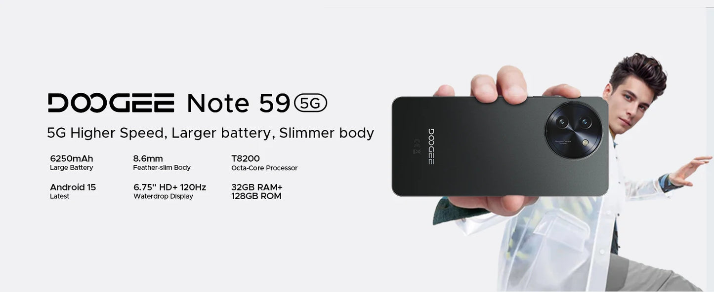 Doogee Note 59 5G Smartphone - 6250 mAh Unisoc T820 6,75 Zoll