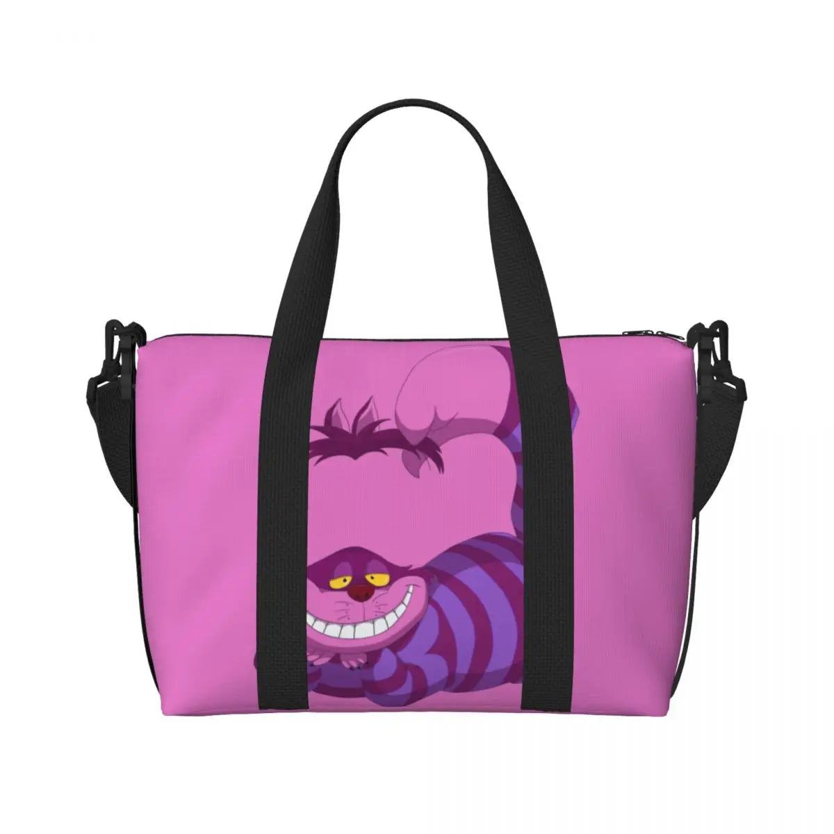 Custom Cheshire Cat Beach Tote Bag for Women We're All Mad Here Cat Big Compartment Gym Beach Travel Bags