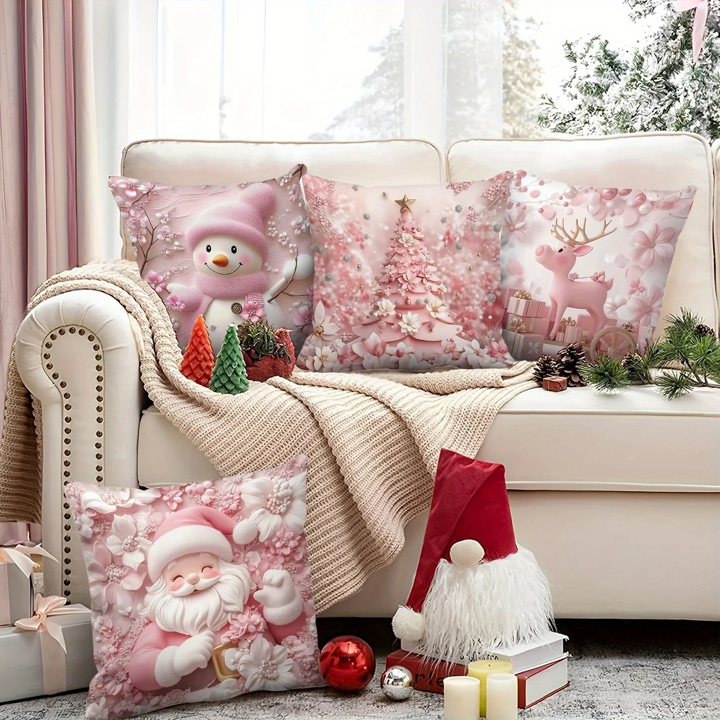 Machine Washable Christmas Pillow Covers with Zippers - Modern Style Decorative Pillowcases (18 Inches)