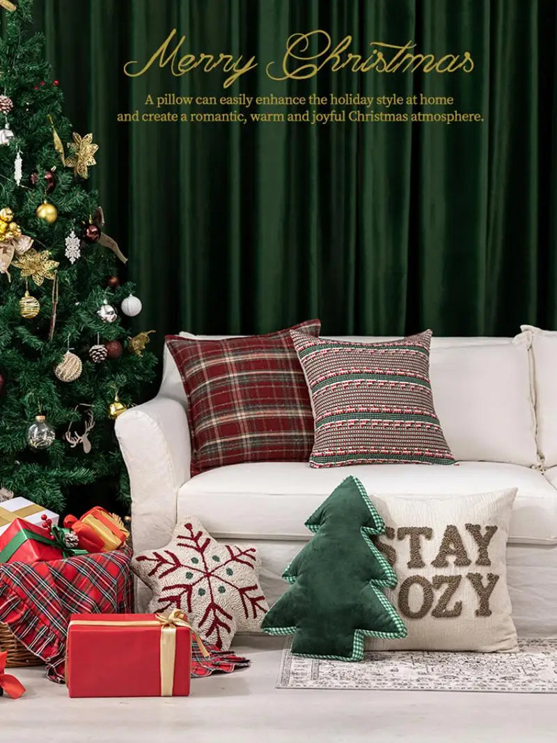 Christmas Pillowcase Christmas Tree Pillow New Year Plaid Sofa Throw Cushion Atmosphere Christmas Decoration Back Pillow Covers