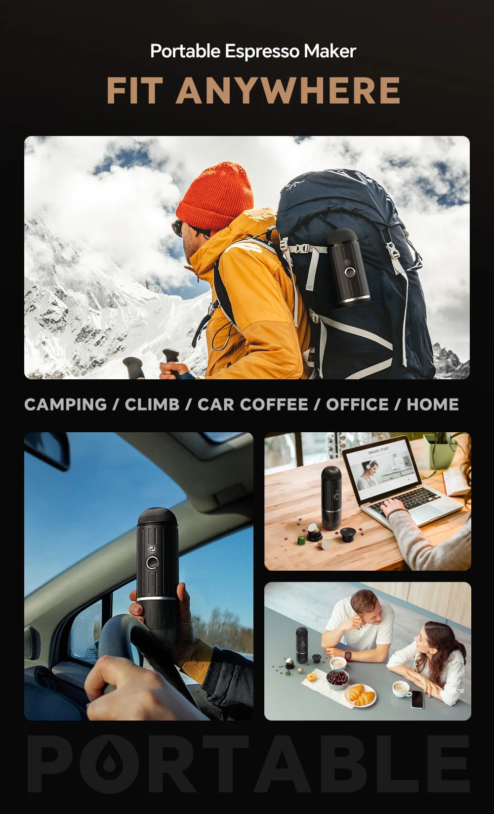 icafilas Portable Kaffeemaschine - Heizbar für Kapseln & Pulver, Travel Espresso Maker mit Tasche