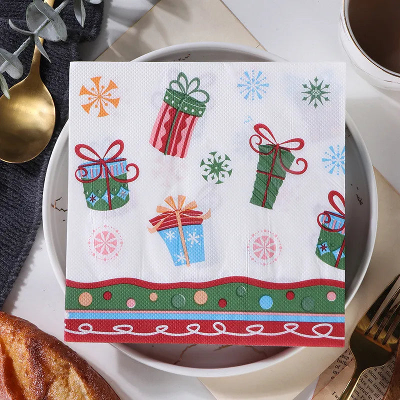 20Pcs/pack 33x33cm Merry Christmas Series Printed Paper Disposable Tableware Napkin Tissues Xmas Party Decor