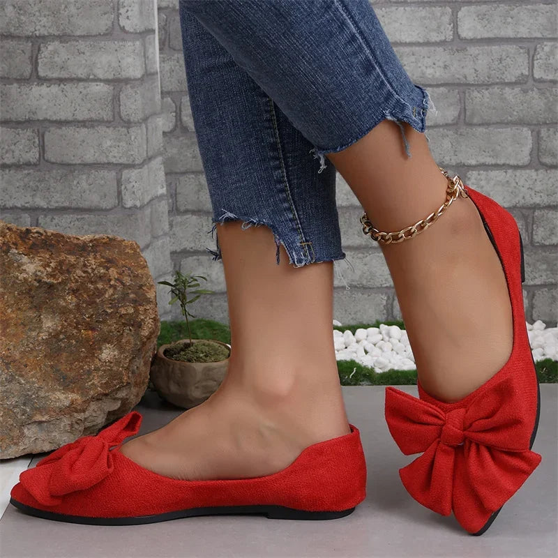 Damen Mode Flache Schuhe Sommer - Casual Verschleißfeste Komfortable Vielseitige Slip-On Schleife PU Leder