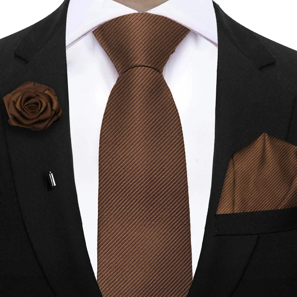Simplicity Mens Ties Solid NeckTie Pocket Square Floral Brooch Set Men's Wedding Tie Suit Accessories Fit Group Holiday Party