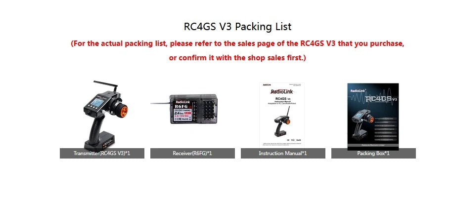 RadioLink RC4GS V3 5CH Transmitter 2.4G Remote Controller + R6FG Gyro 6CH Receiver Radio System for RC Car Boat Model Toy Robot