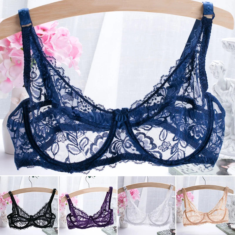 Women underwear Comfy Classic elegant Lingerie Lace Transparent elegant women's bra Solid Underwire Elastic Soft Bra Seamless calcinha