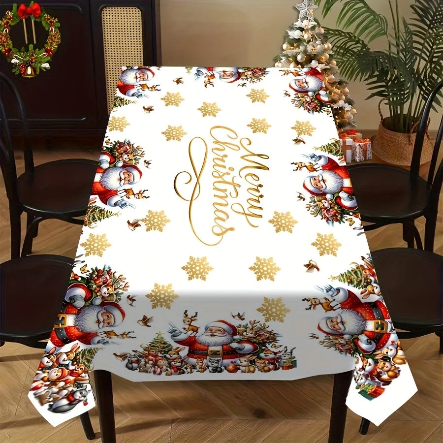 Merry Christmas Themed Santa Claus Snowflakes Tablecloth for Table Decor Winter Xmas Reindeer Table Cloth Christmas Decorations