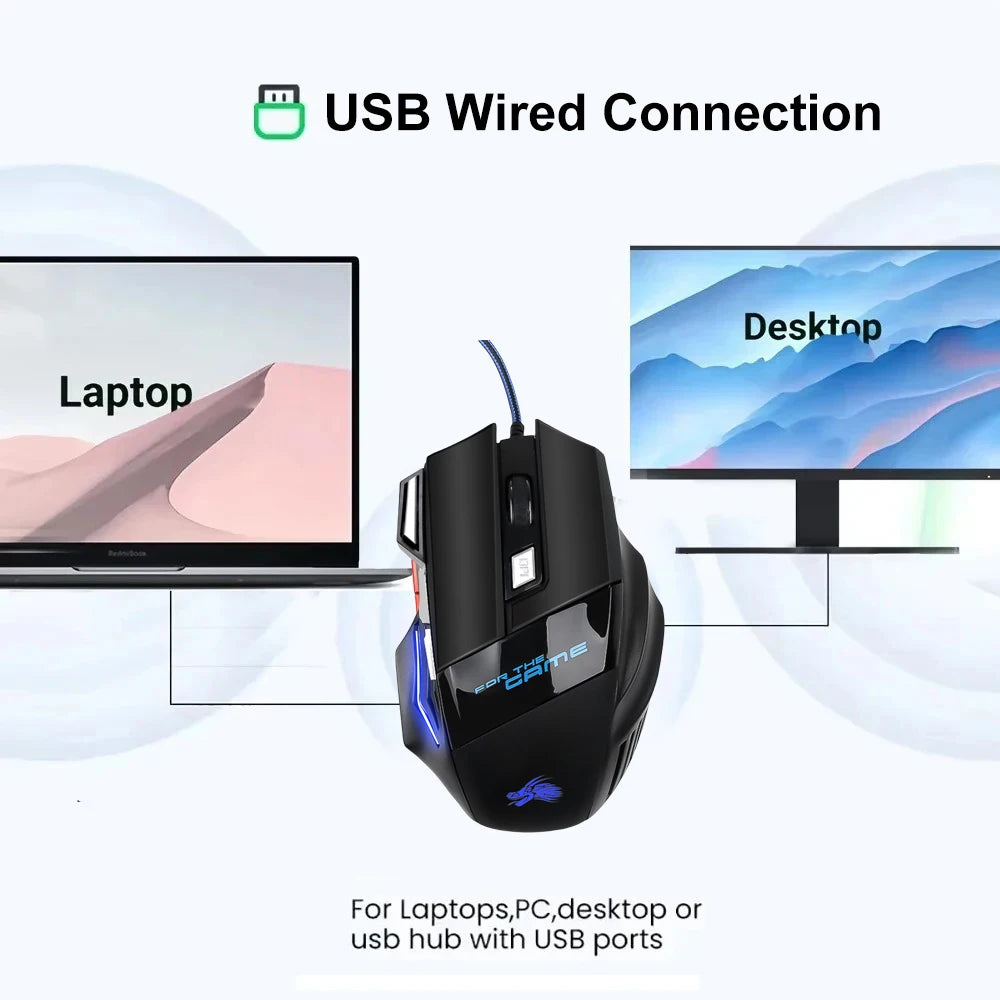 Gaming-Maus 2025: 7-Buttons USB-Wired RGB - Optical Ergonomic Collection