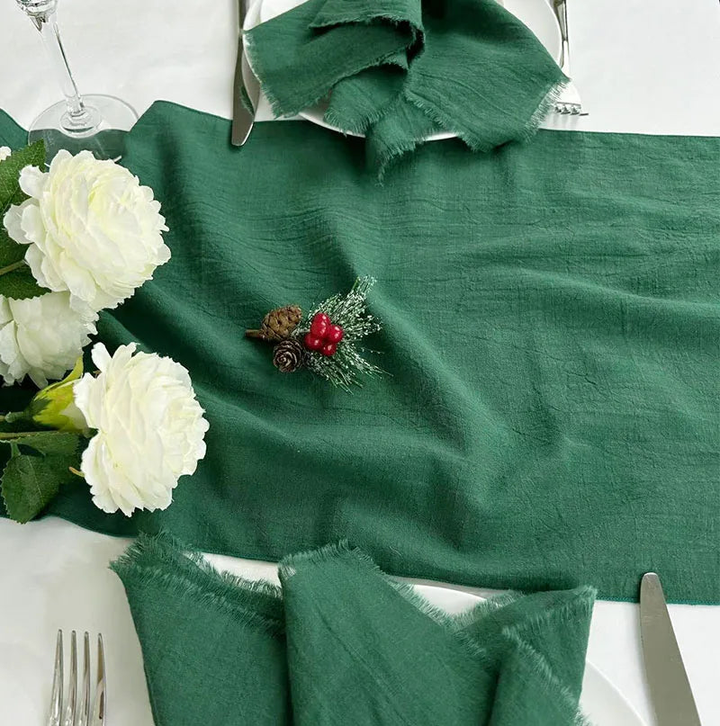 Christmas Table Runner Christmas Green Decoration for Home Xmas Party Decor 100% Cotton Table Runner for Wedding Table Decor