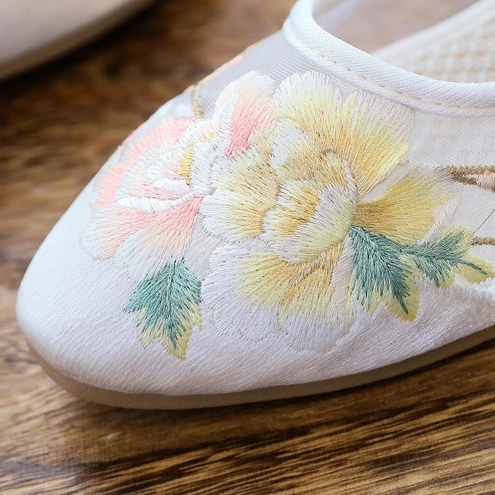 Ballerinas 2025: Veowalk Long Ankle Strap Summer Women Gauze Mesh - Embroidered Ballet Flats Breathable Comfortable Walking Shoes Elegant Lady Collection