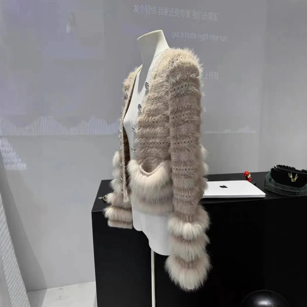 Seoulia V-Ausschnitt Pailletten-Pulli - Gr. M, Stretch, lang