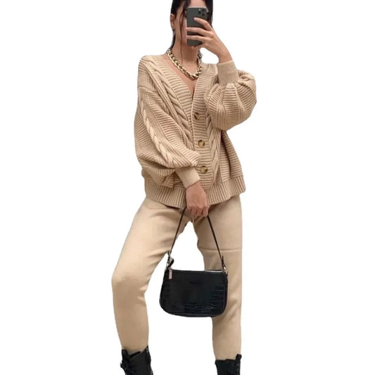 kalenmos Herbst Zweiteiliges Strickset - V-Neck Regular