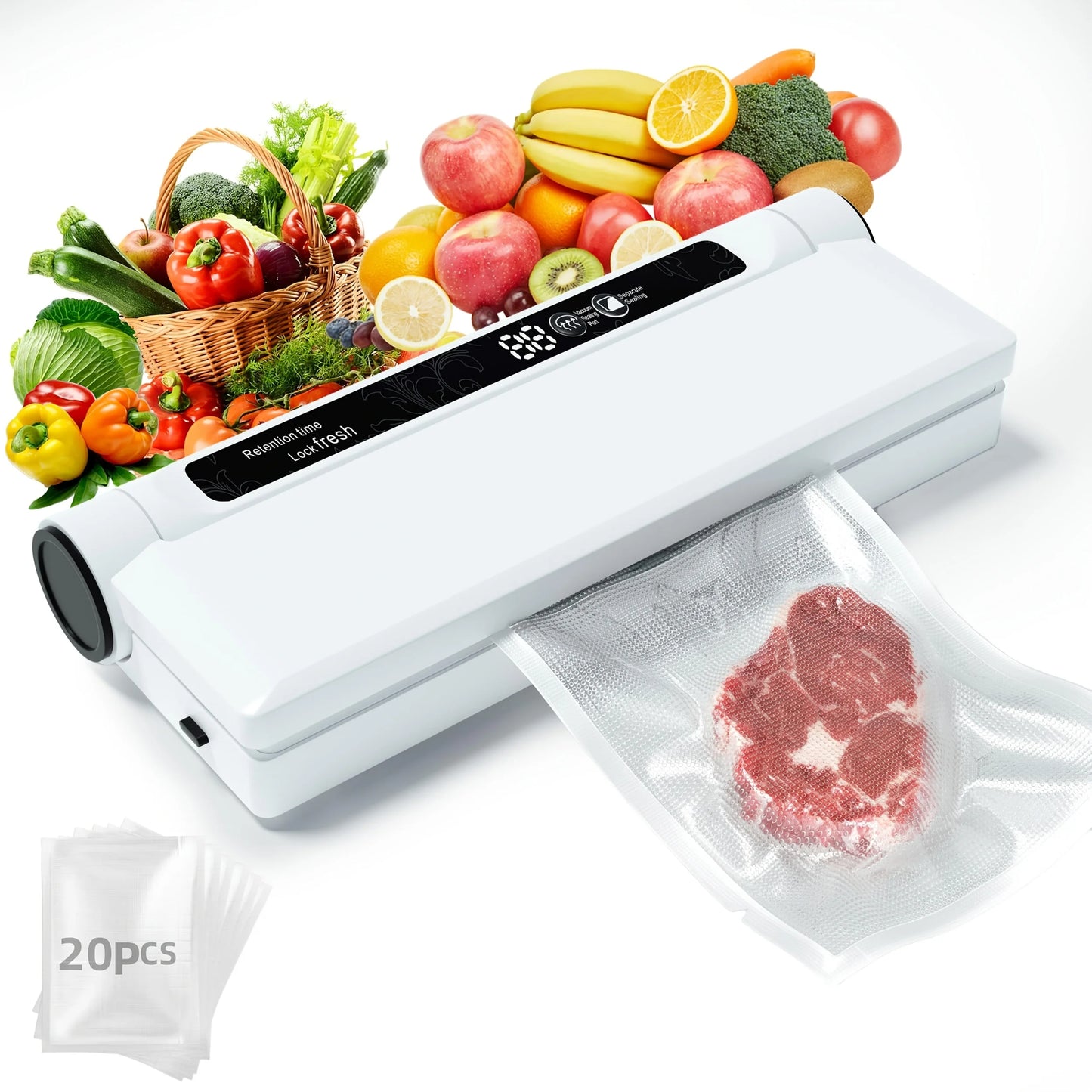 Vacuum Sealer,Fully Automatic Wet Dry Dual Purpose Food Vacuum Sealer Machine, With 20 Vacuum Sealed Bags