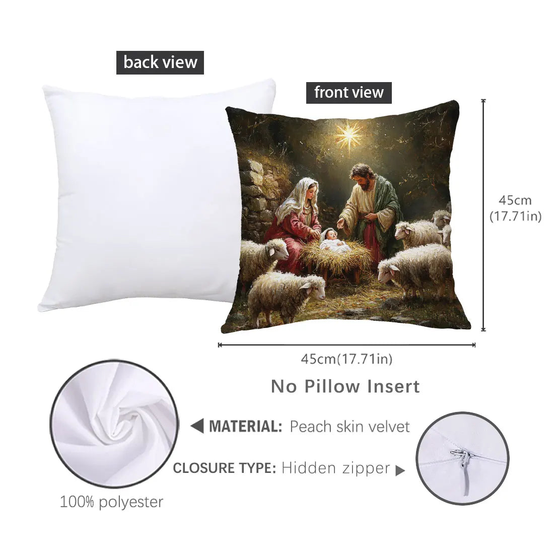4/1PCS Christmas Throw Pillow Cover with Jesus Birth Design,45x45cm Soft Comfortable,forLiving Room SofasBedroom Christmas Decor