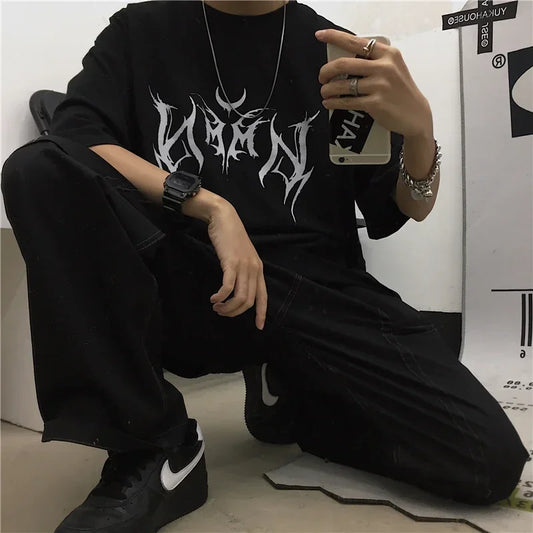 Women T Shirt Hip-Hop Loose Punk Letter Print Tops Tee Black T-shirt Female Summer T-shirt  Graphic Tee Female Cute Tops Tee