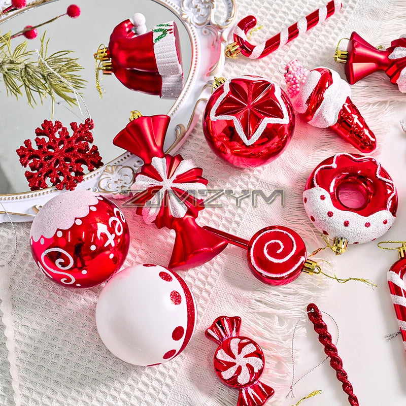 LA9682 Weihnachtsbaumschmuck - Bruchfest, 78 Stück, Rot Weiß