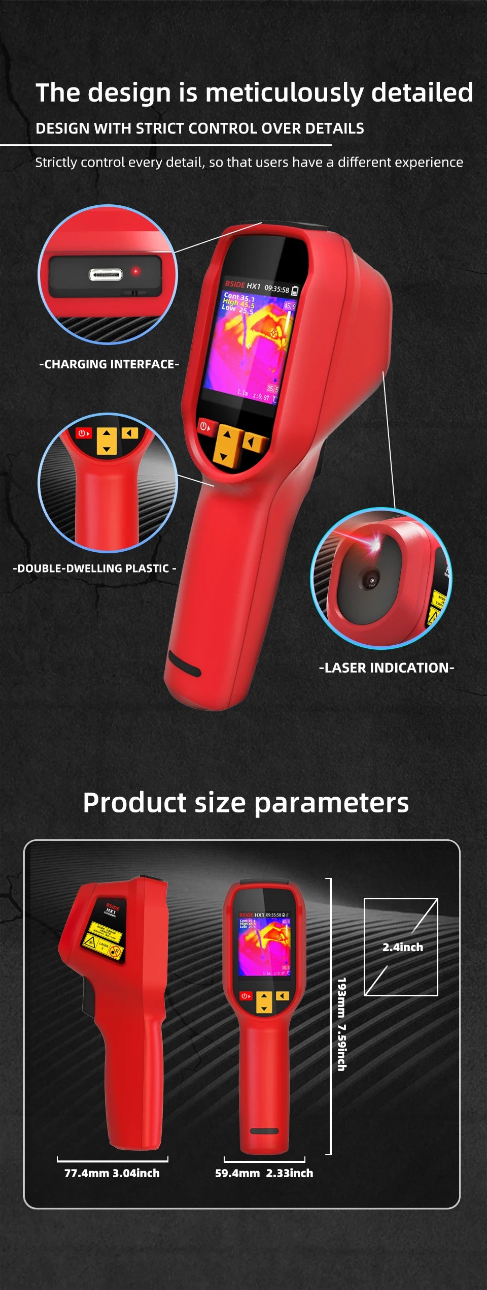 Cameră de termoviziune HX1 profesională, rezoluție 240×240 -20~550°C, cu software pentru PC