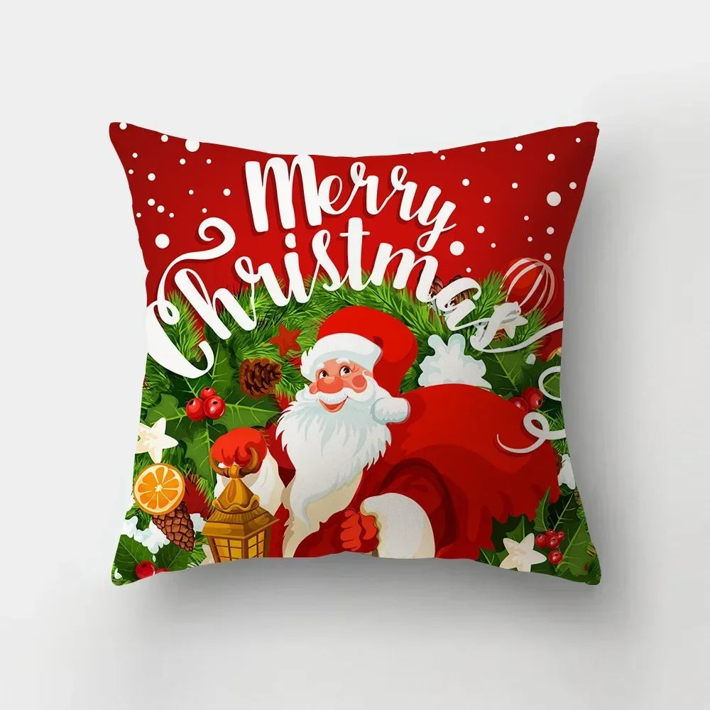 Christmas red theme throw pillow cover with short plush print living room sofa decoration cushion cover pillow covers decorative