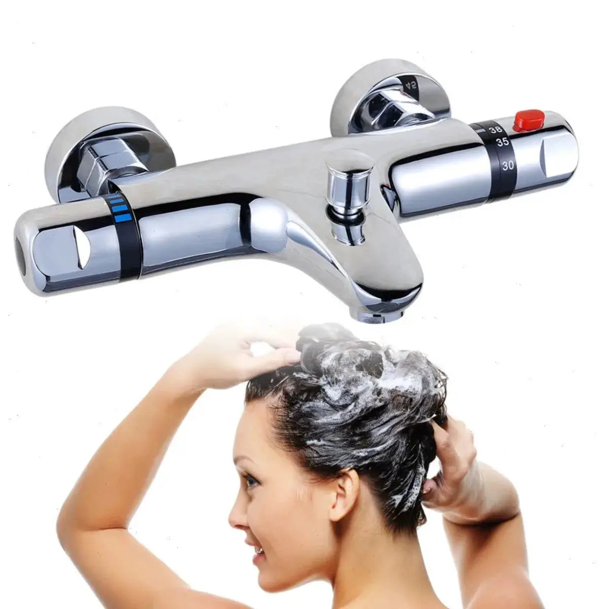 Thermostatisches Mischventil, Messing-Duschventil mit Temperaturregelung, Verbrühungsschutz-Badezimmer-Duscharmatur mit Durchflussregelung by Golden Bridge Store