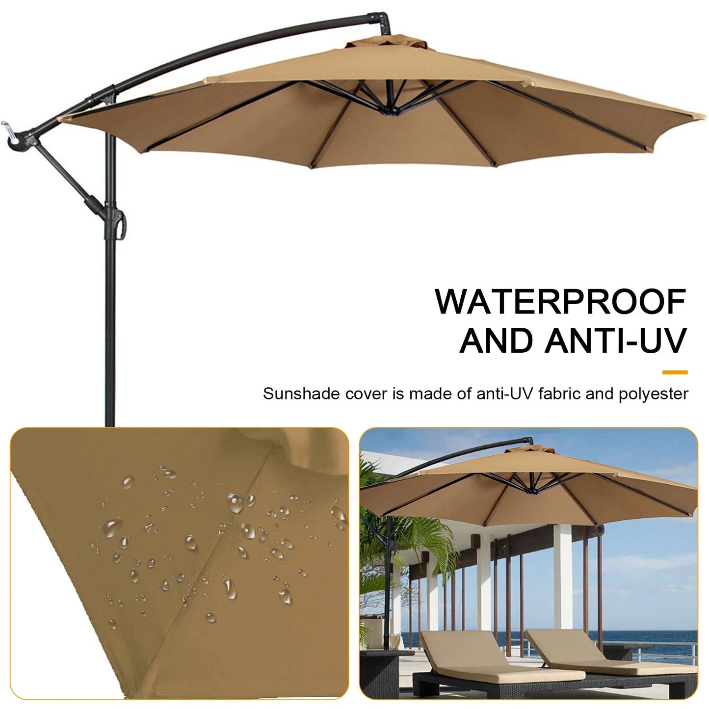 Waterproof Sun Shade Canopy Cover for 6 or 8 Bones Parasol Replacement Fabric Garden Shelter