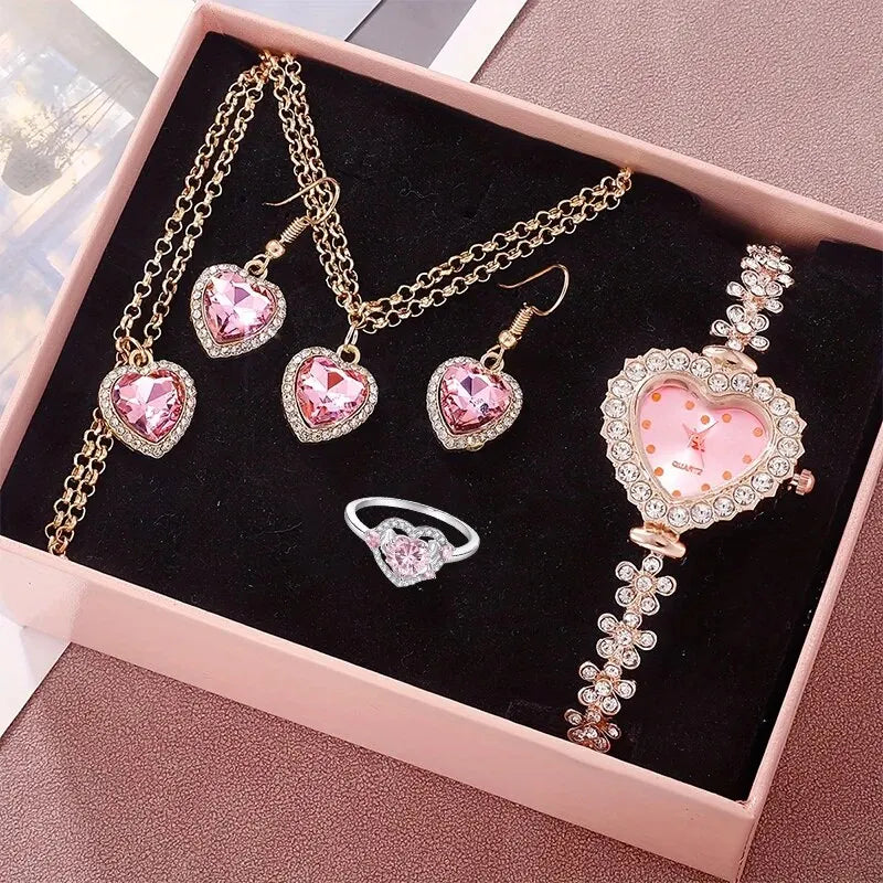 BellaRosa Herz Strass Quarz Uhr - 6er Set 36 Mm Damen