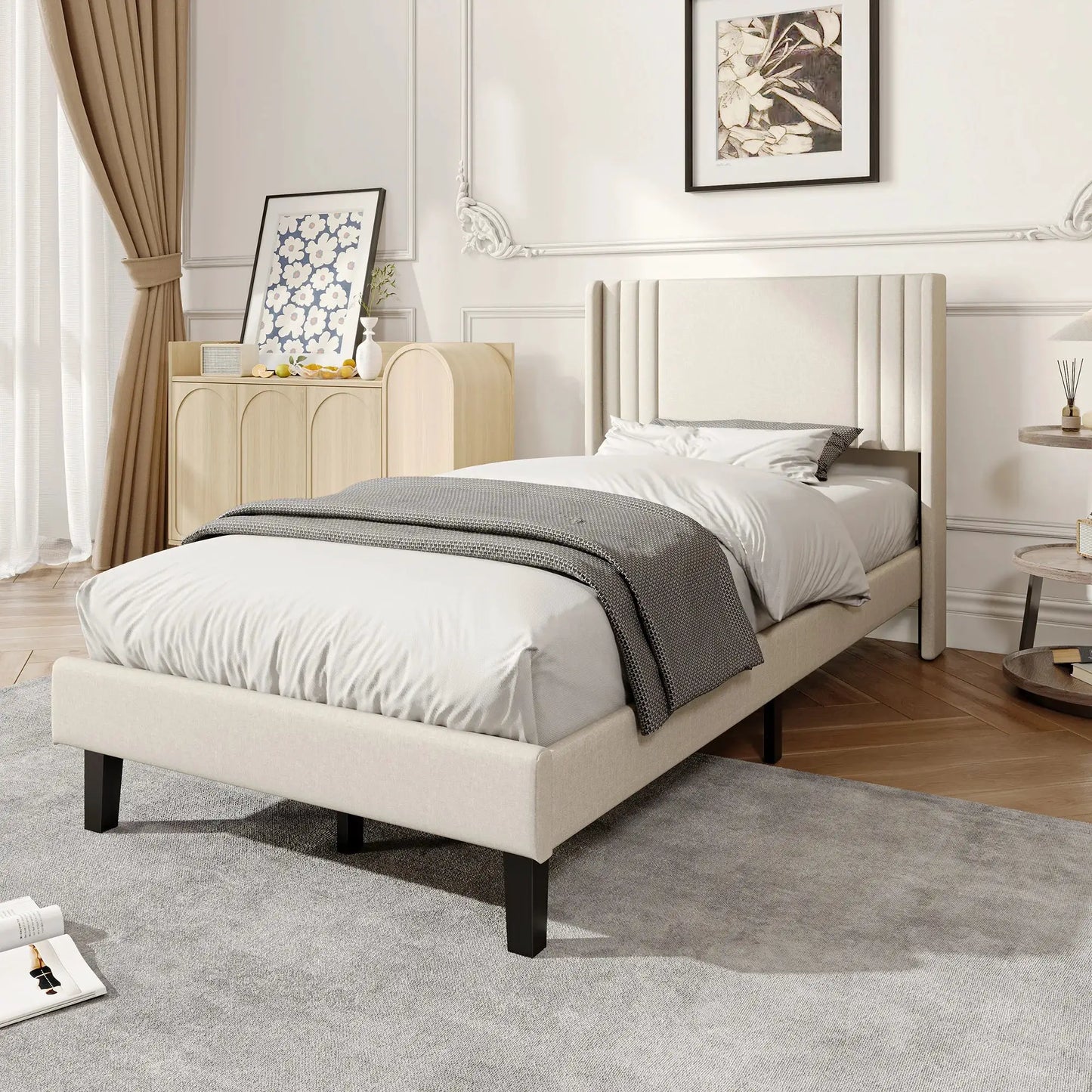 Polsterbett 90x200cm Mit Verstärktem Lattenrost Gepolstertem Kopfteil