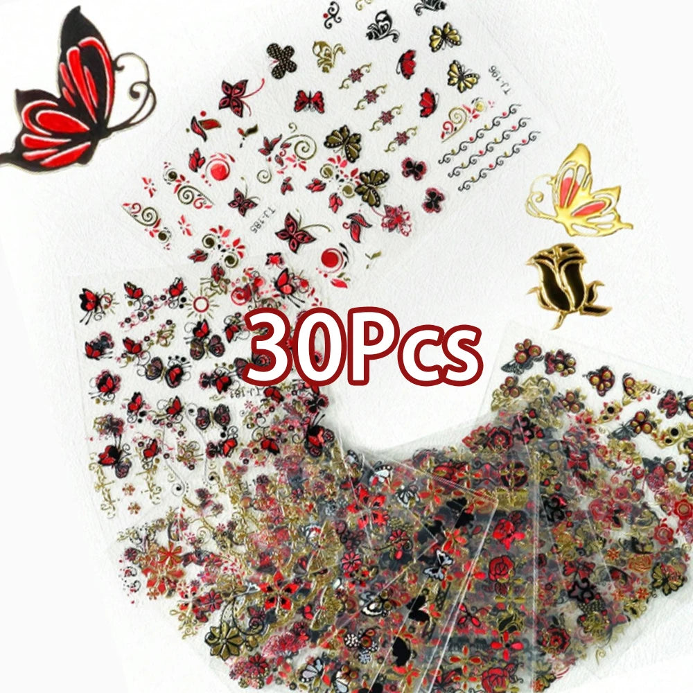 MingLee Nail Art Schmetterling Rose - 30 Stk, Selbstklebend