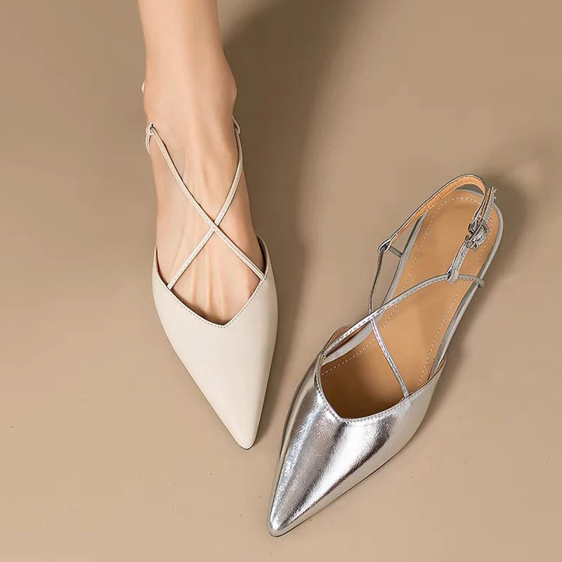 Designer Women Flats Sandals Elegant Pointed Toe Slingback Shoes Woman Summer 2025 Trend Fashion Flip Flops Sandalias De Mujer