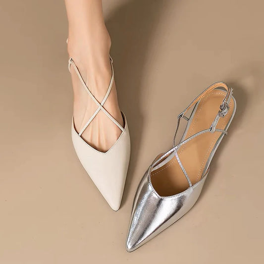 Designer Women Flats Sandals Elegant Pointed Toe Slingback Shoes Woman Summer 2025 Trend Fashion Flip Flops Sandalias De Mujer