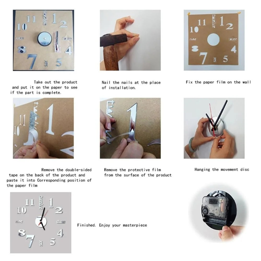 Digital Wall Clock Sticker Modern Design DIY Kitchen  Living Room Home Decor Diy Quartz Needle