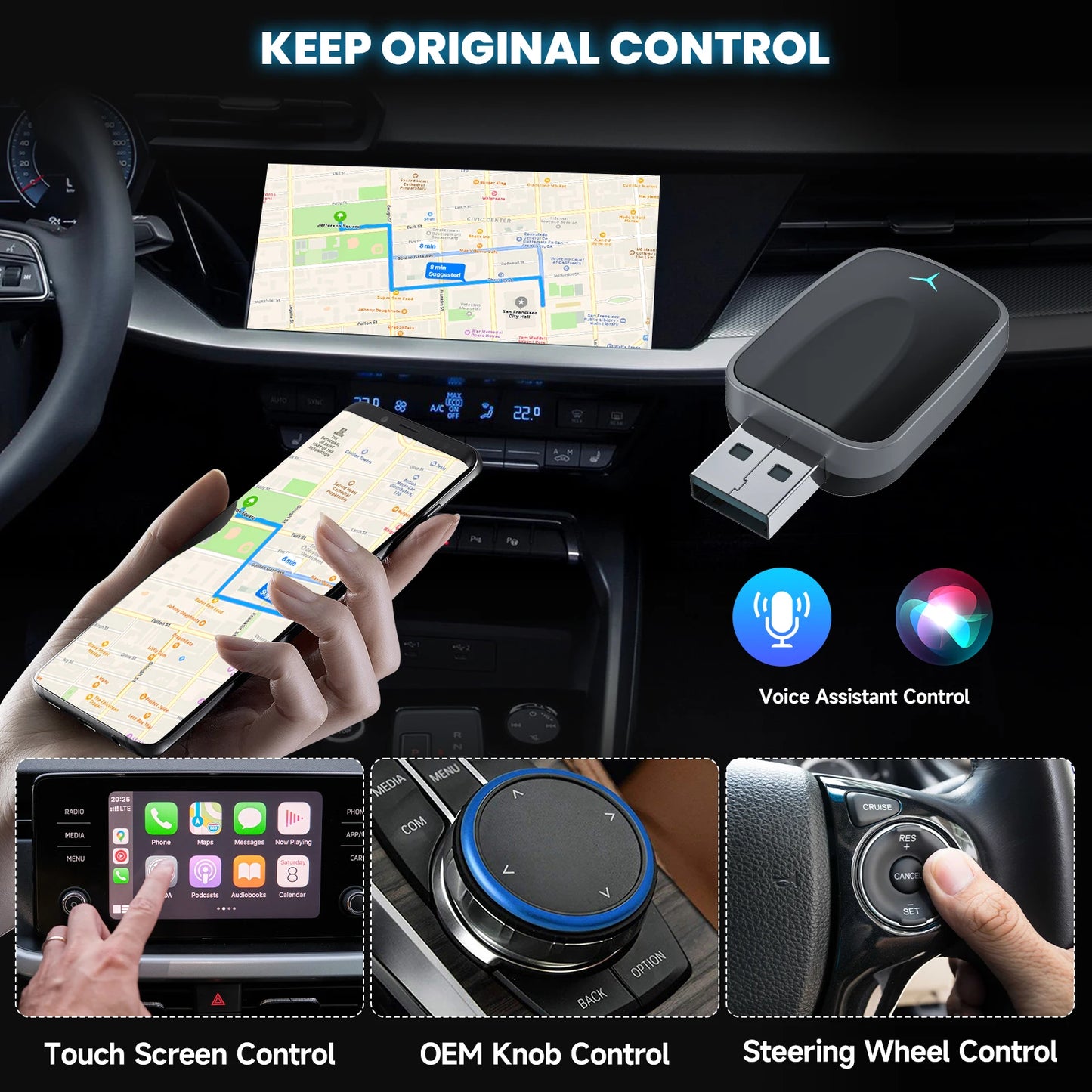Spedal 2in1 CarPlay Android Auto Kabellos - Plug 5V Mini