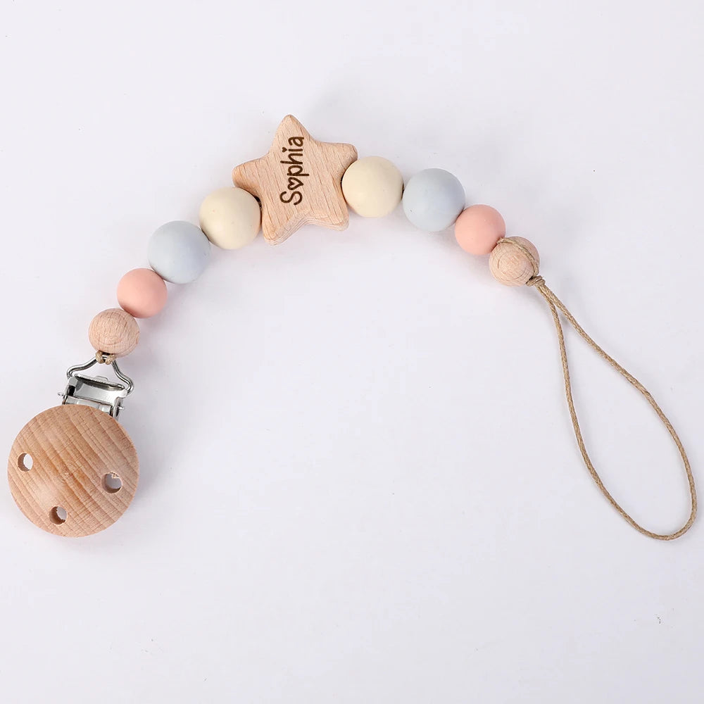 Personalized Baby Pacifier Clip Custom Name Infant Dummy Clip Baby Souvenir Newborn Gift Wood Baby Supplies New Mother Gift
