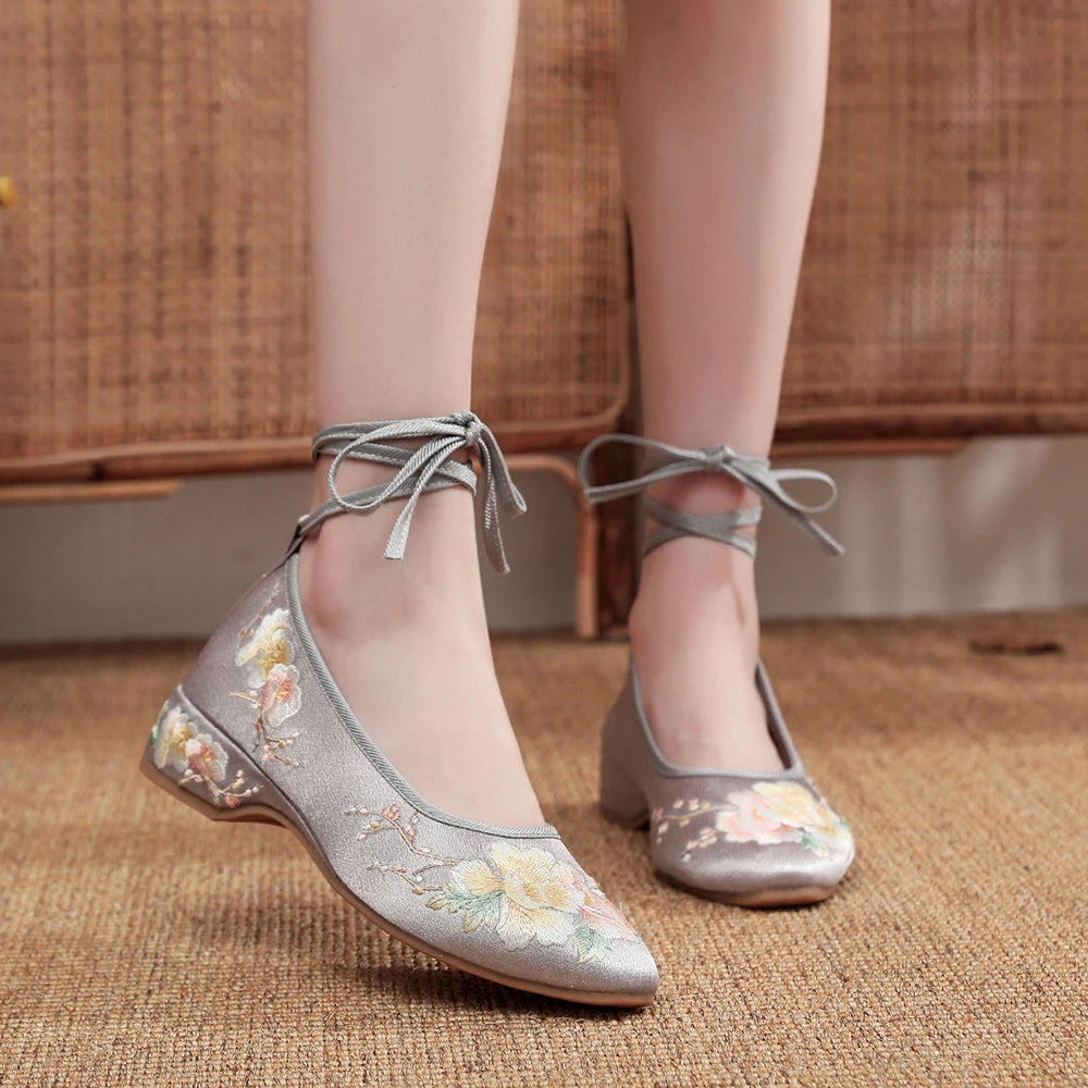 Ballerinas 2025: Veowalk Long Ankle Strap Summer Women Gauze Mesh - Embroidered Ballet Flats Breathable Comfortable Walking Shoes Elegant Lady Collection