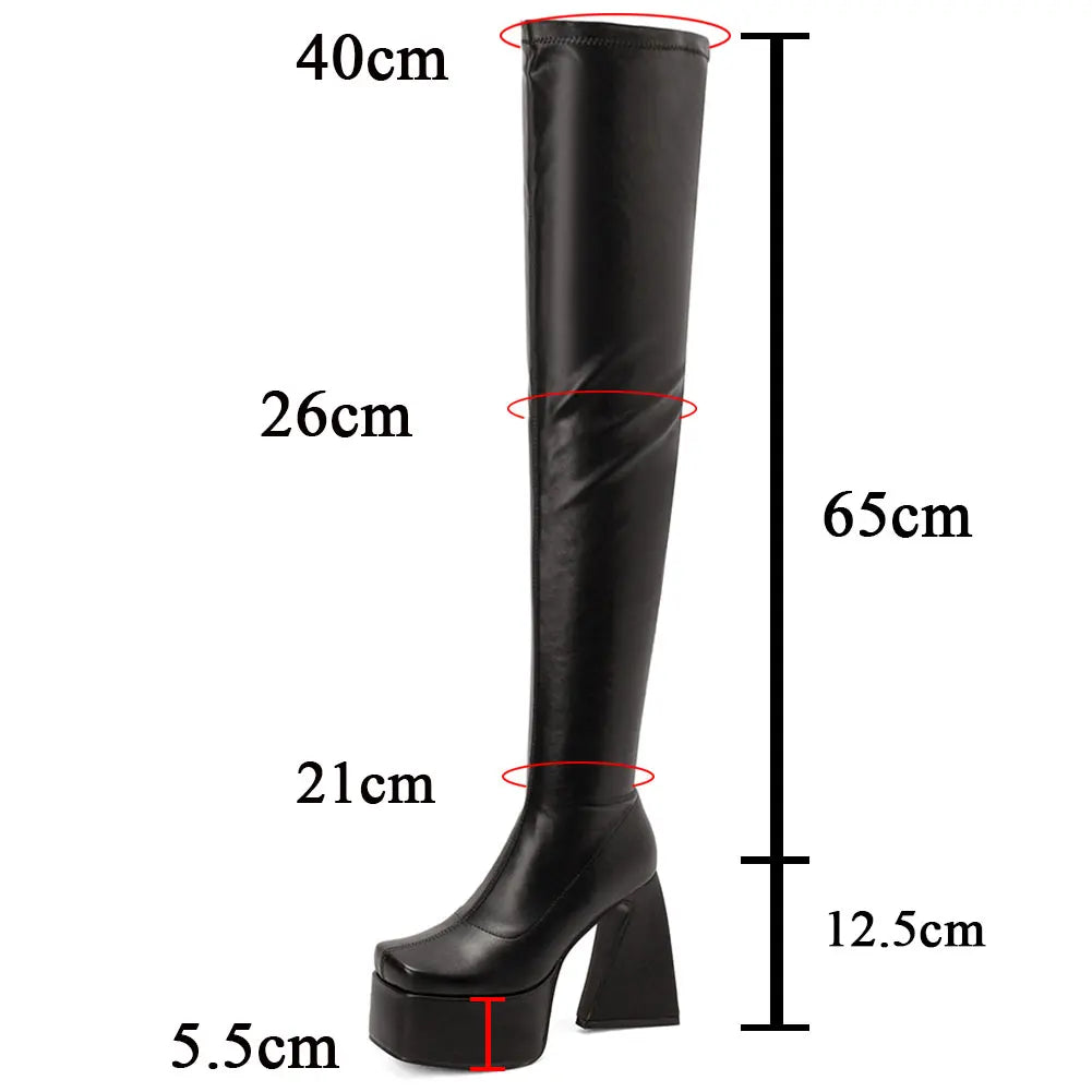 Ghete peste genunchi KarinLuna cu toc cu platformă - lungimea tijei deasupra genunchiului, înălțimea tocului 8 cm, mărime standard