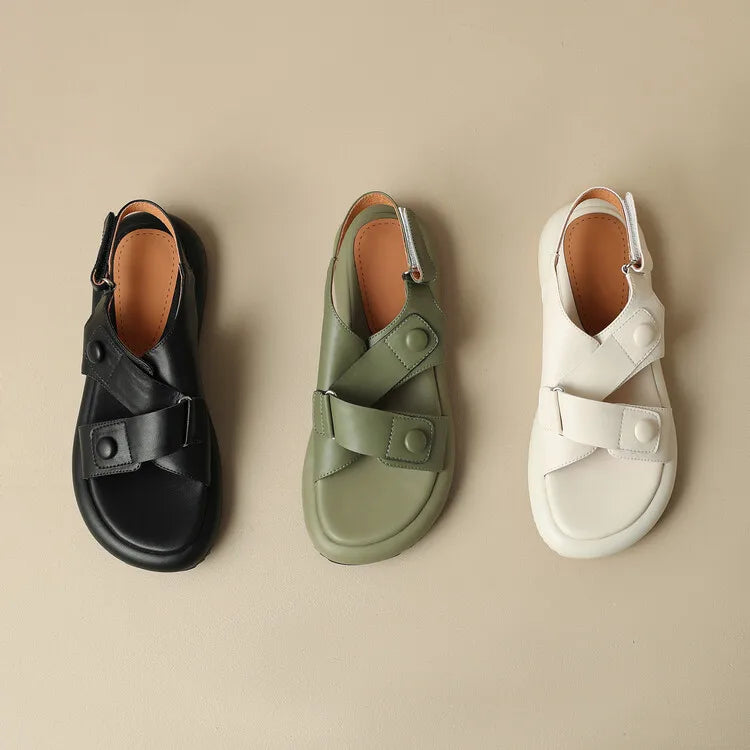 New Summer Sandals Women 2023 Fashion Platform Sandals Casual Round Toe Sandals Shoes for Women Split Leather Flat Shoes